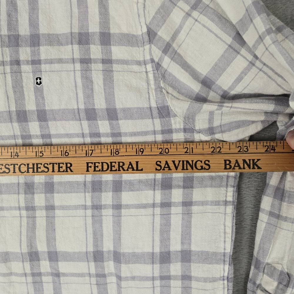 Victorinox shirt Mens Large Gray White Plaid Linen Blend Button Up Preppy Casual - Picture 10 of 10